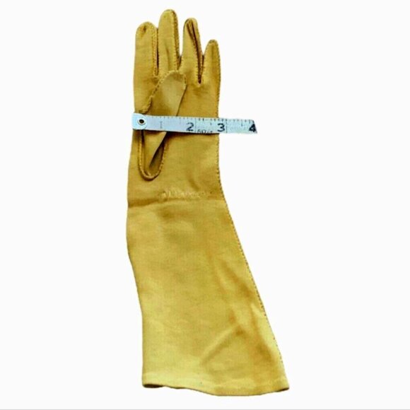 Vintage Mustard Suede Trapunto Stitching 13" Long Gloves Mustard #92L - Picture 5 of 5